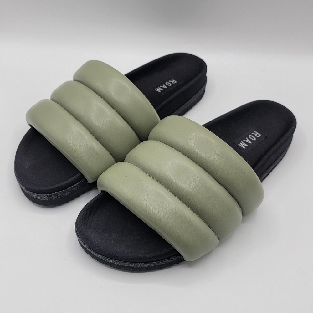 ROAM The Puffy Slide in Black & Sage, Womens 38 7